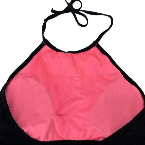 Victorias Secret PINK Swimsuit Top Black Halter Embroidered Size L Bohemian Boho - Picture 3 of 7